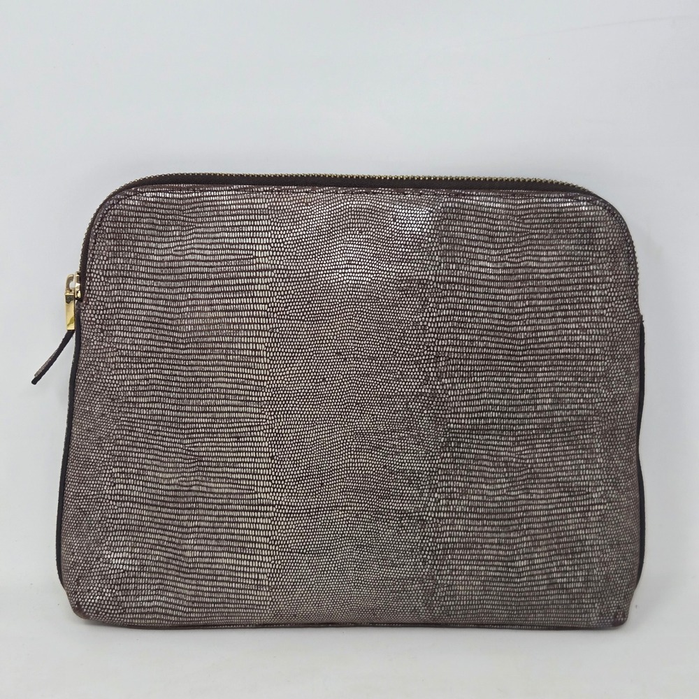 India Hicks Insider Stingray Gecko Brown Leather Clutch